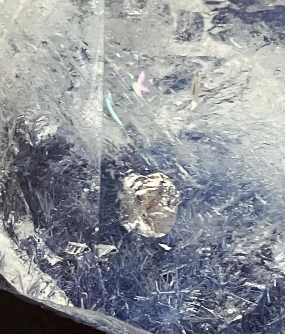 希少 デュモルチェライトインクォーツ 原石 280g 研磨済 台座付き