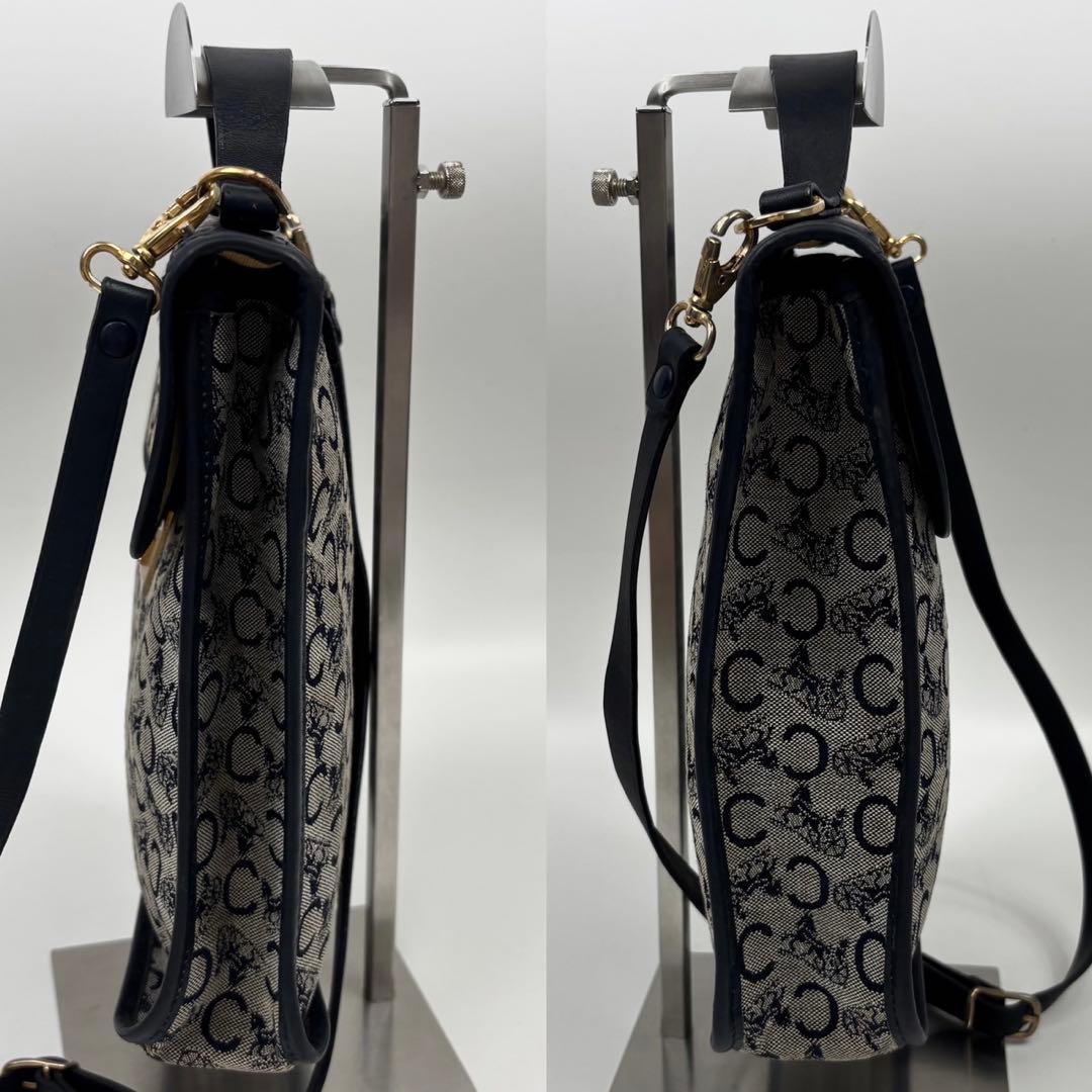 セリーヌ Cマカダム柄 馬車金具 ショルダーバッグ　ネイビー　2way