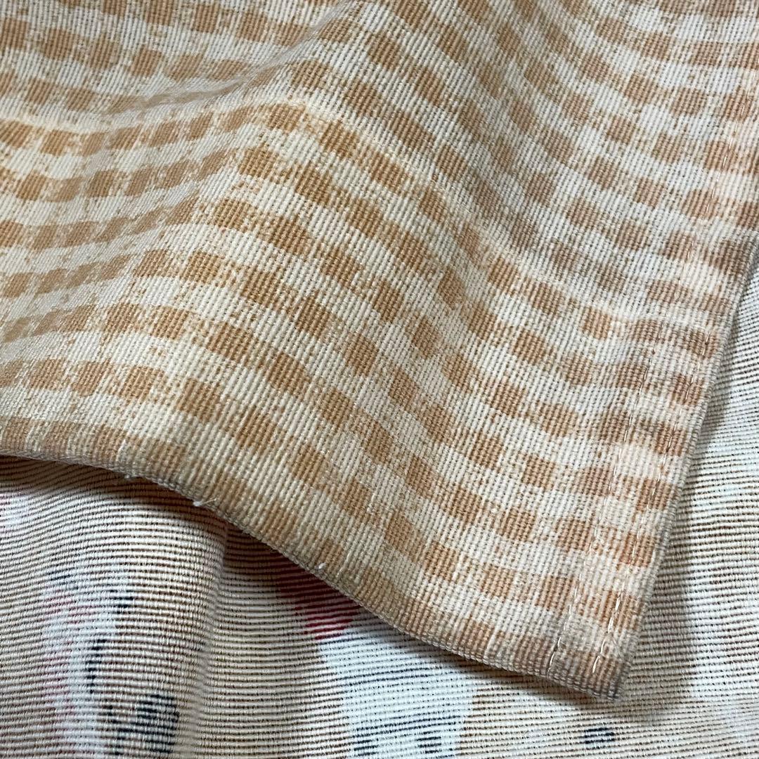 テディベア 薄いオレンジ ギンガムチェック柄 カーテン レースカーテン 2枚組み