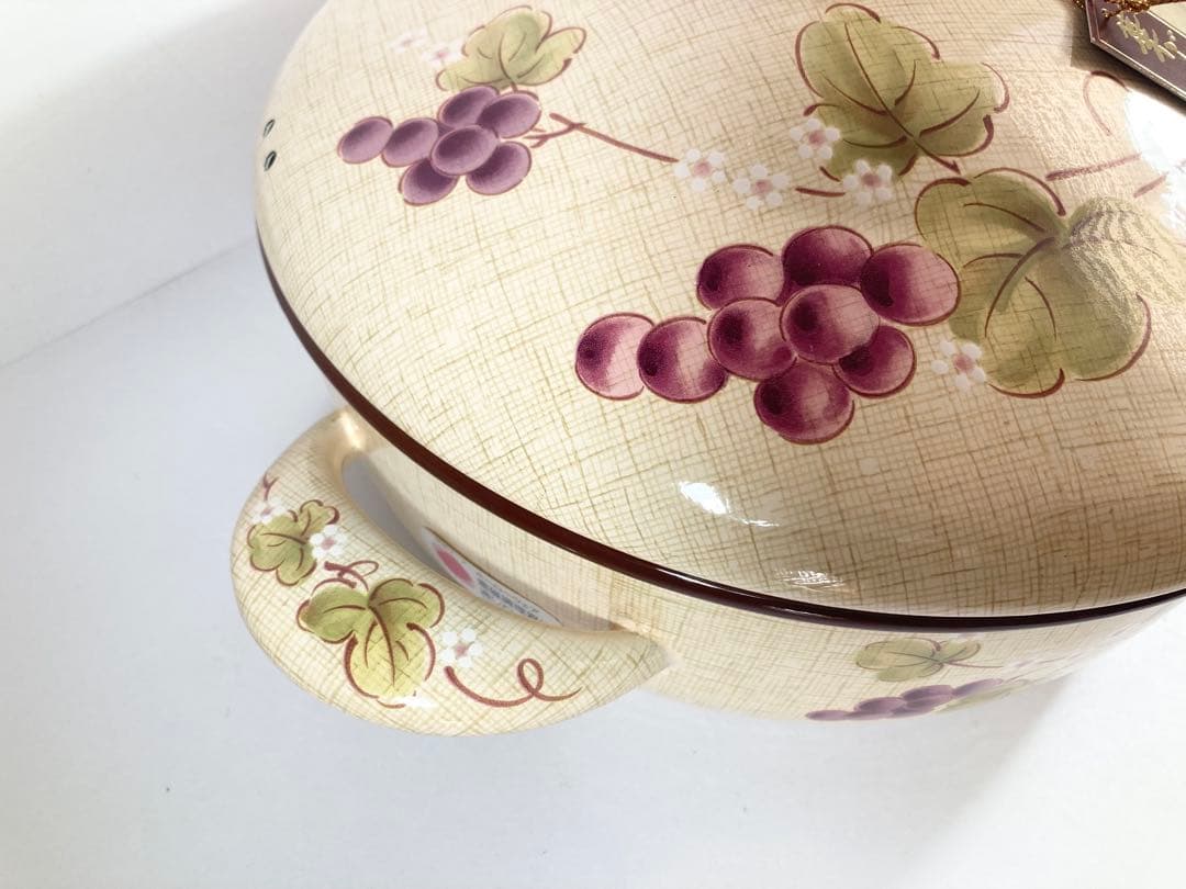 未使用 希少レトロ EJIRY エジリー 華ぶどう ホーロー両手鍋 片手鍋