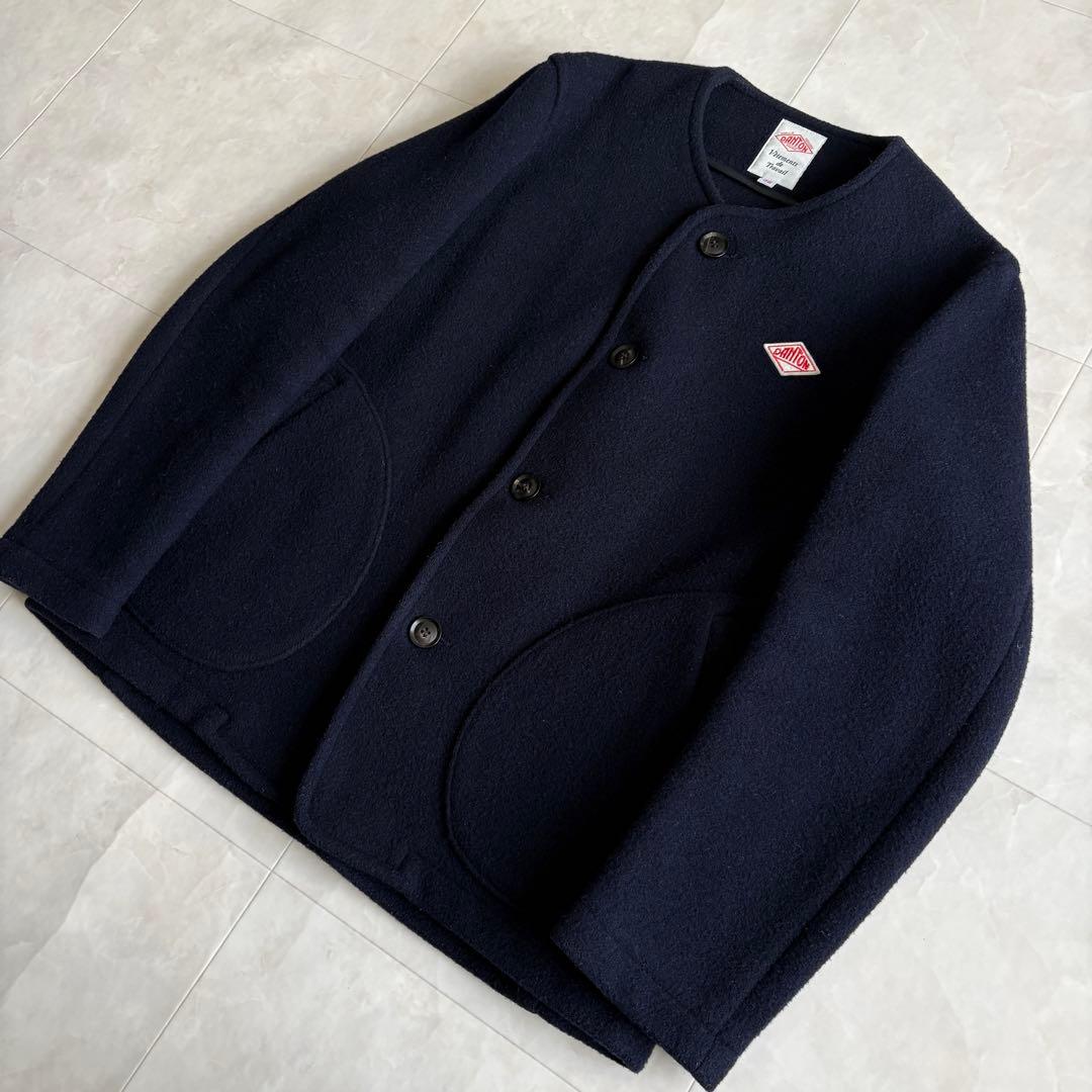 美品✨ DANTON ウールモッサ ノーカラージャケット 紺38 丸ポケット