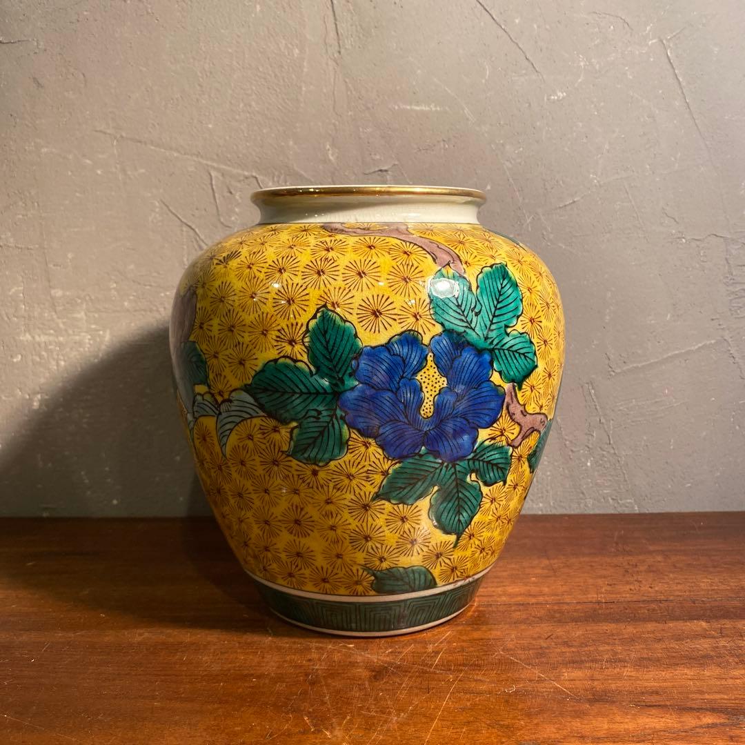 九谷焼 松月 古九谷様式 青手 花器 壺 花瓶 骨董品 角福印