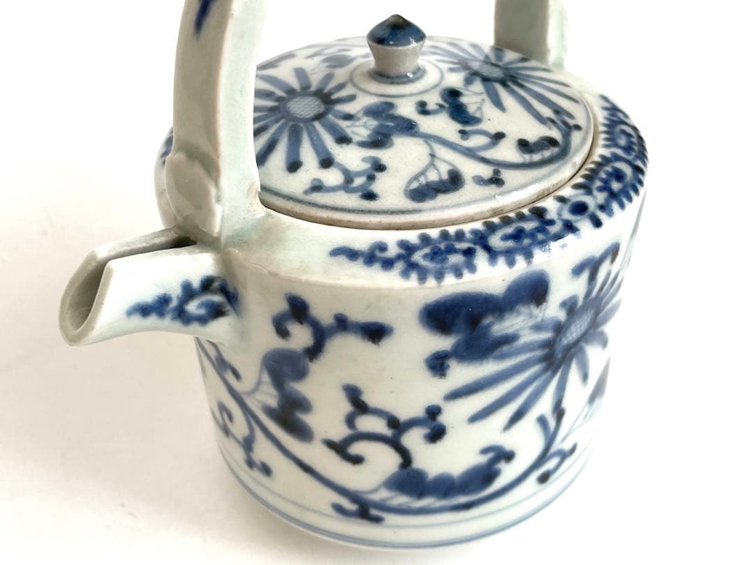 骨董　アンティーク　古伊万里　染付　花唐草文様　銚子　酒器　注器　ポット　急須