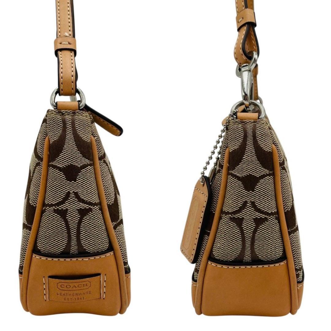 美品 コーチ ハンドバッグ アクセサリーポーチ ショルダー ブラウン キャンバス