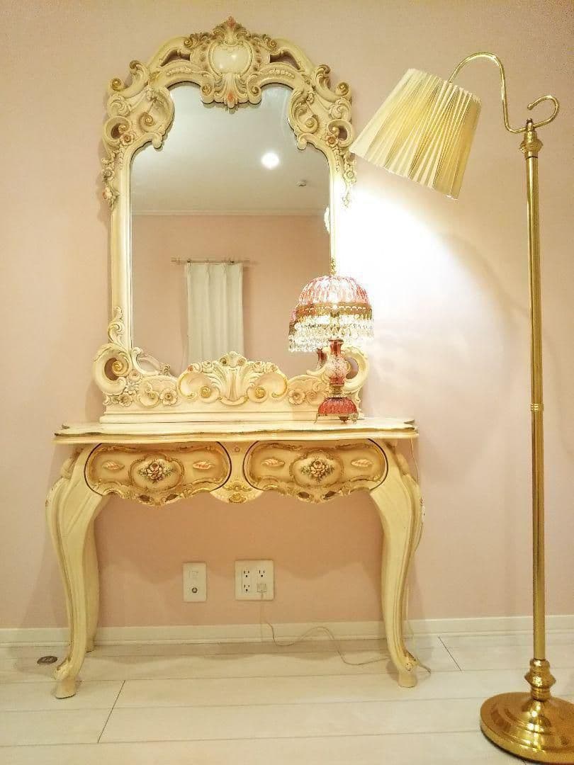 高級ロココ家具 猫脚 お姫様ドレッサー豪華２点 大型ミラーコンソールデスク２点