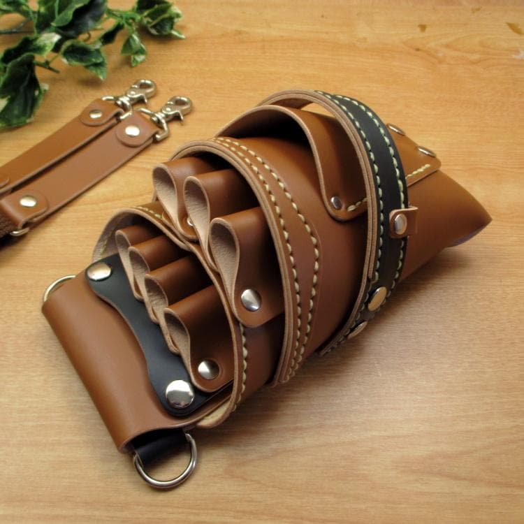 【特別価格】７丁　シザーケース　キャメル＆ダークグリーン SCA-254/CCA