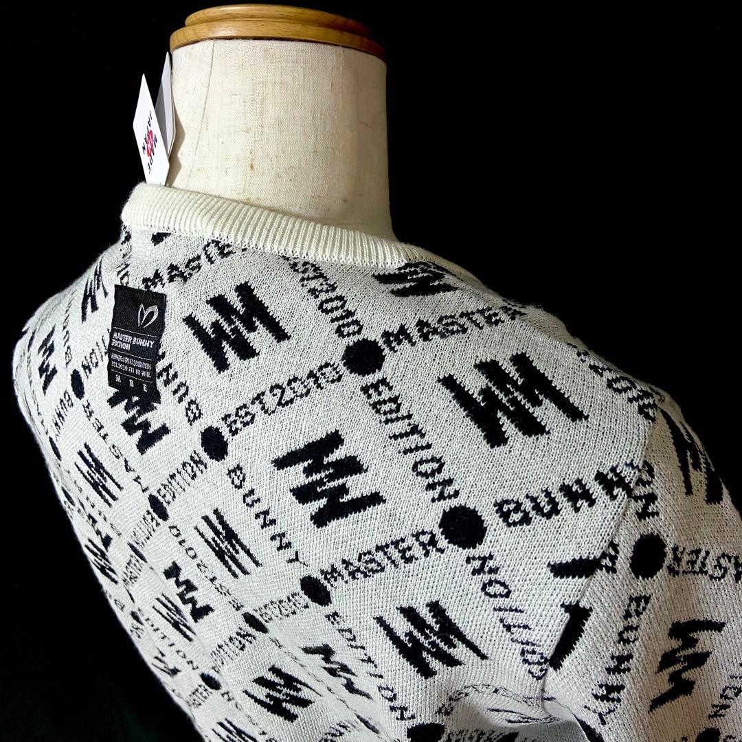 マスターバニー パーリーゲイツ ロゴ総柄 ニットセーター クルーネック サイズ５