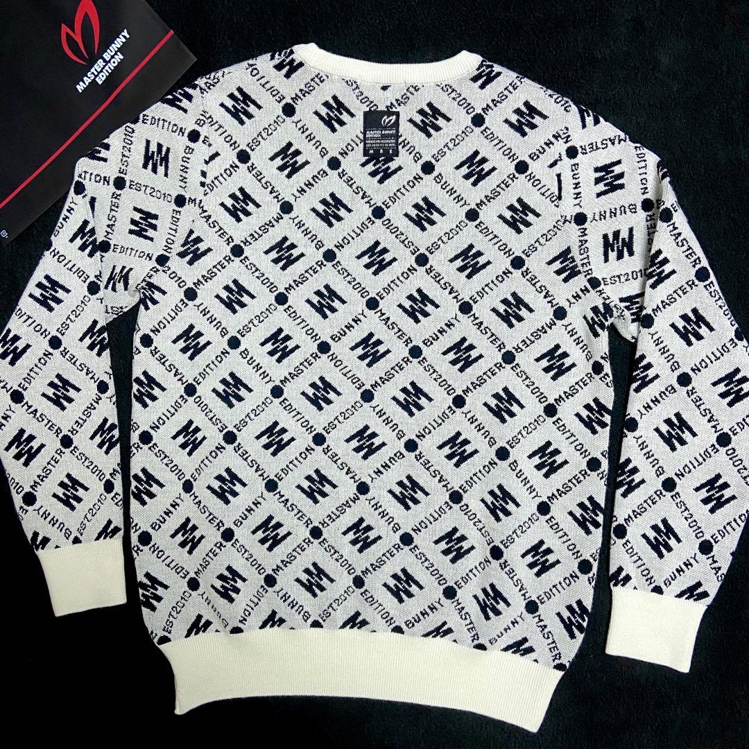 マスターバニー パーリーゲイツ ロゴ総柄 ニットセーター クルーネック サイズ５