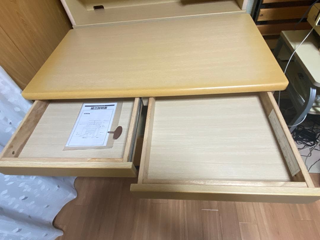 ⚠️引取り限定❗️兵庫県加古川市新在家　美品ベージュ 学習机 上部棚付き 3点セット