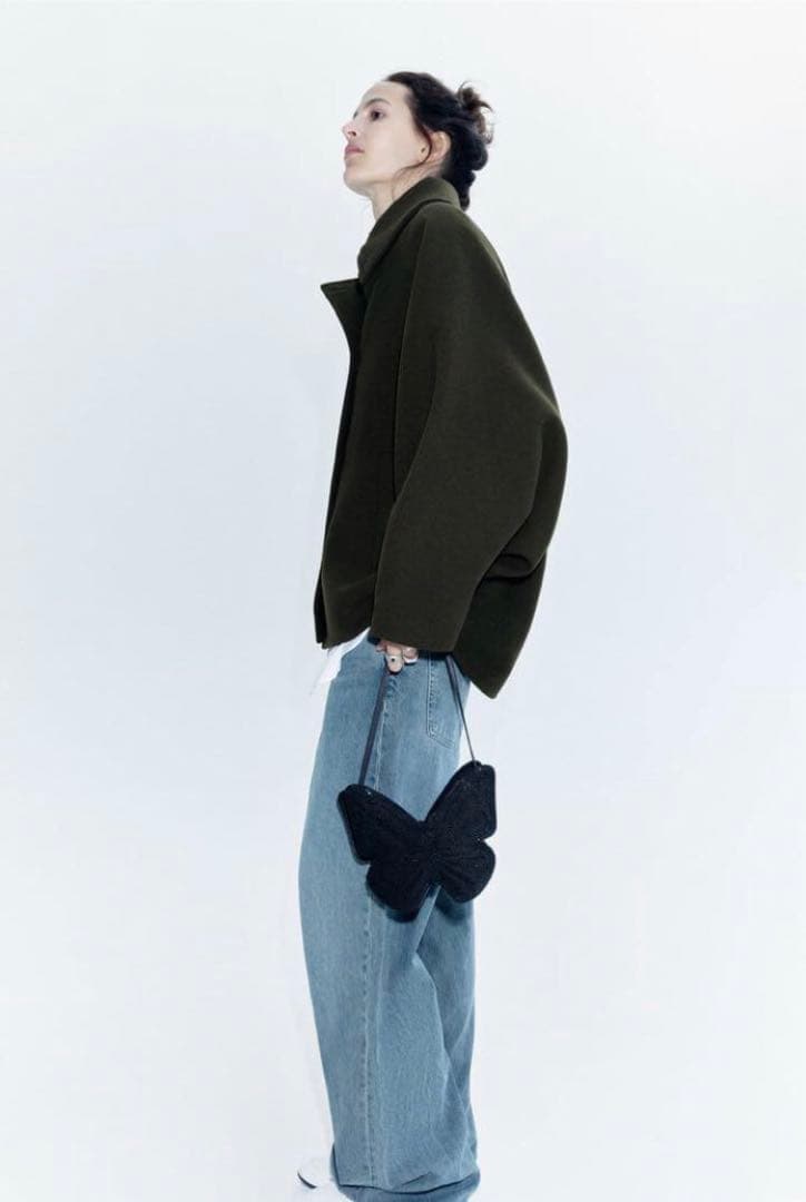 ザラ 完売 ZARA MANTECO ショート ウールブレンドコート ブラック