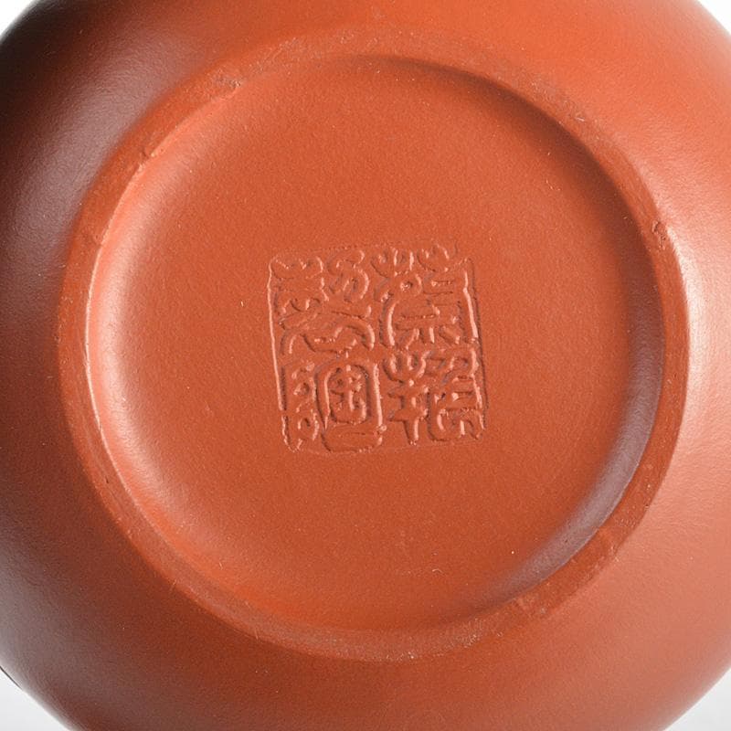 中国　紫砂　朱泥　葉文　急須　茶壷　在銘　C　R5760