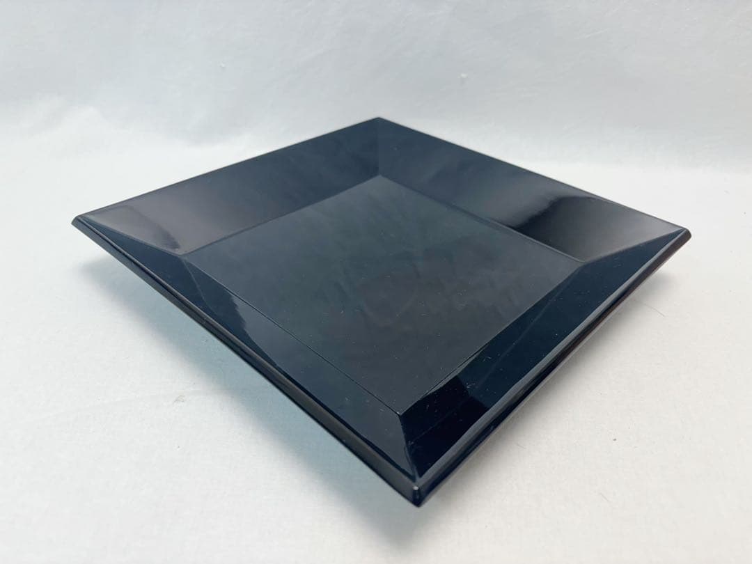 未使用 茶道具 塗師 静峰作 輪島塗 木製黒真塗 四方盆 干菓子器 共箱