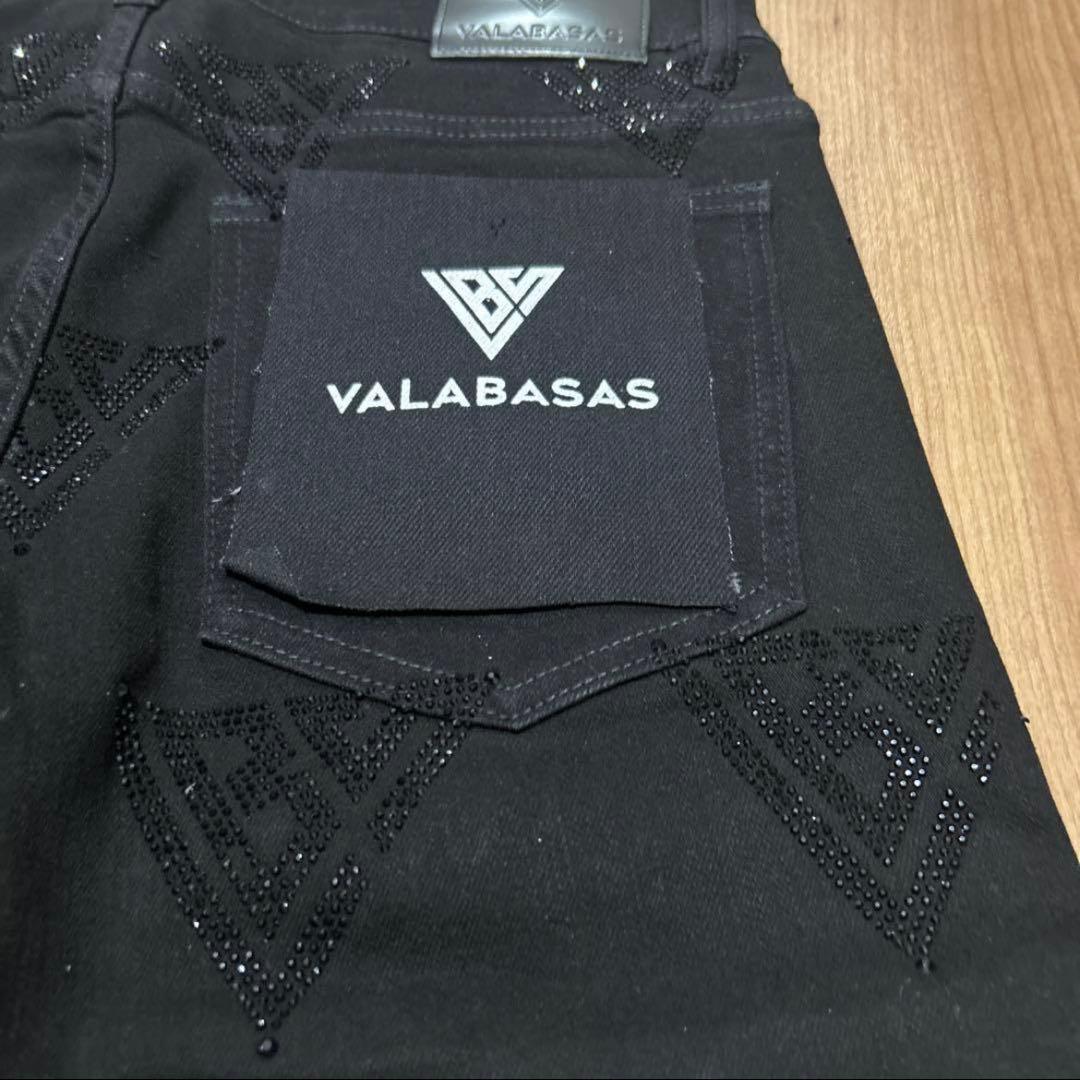 【新品未使用】valabasas ブラックフレア ラインストーンデニム 32