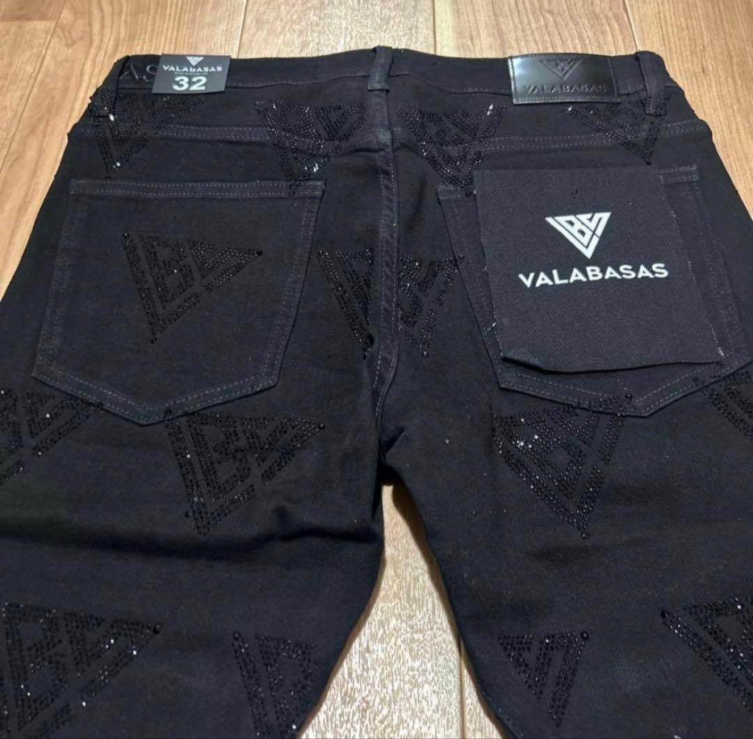 【新品未使用】valabasas ブラックフレア ラインストーンデニム 32