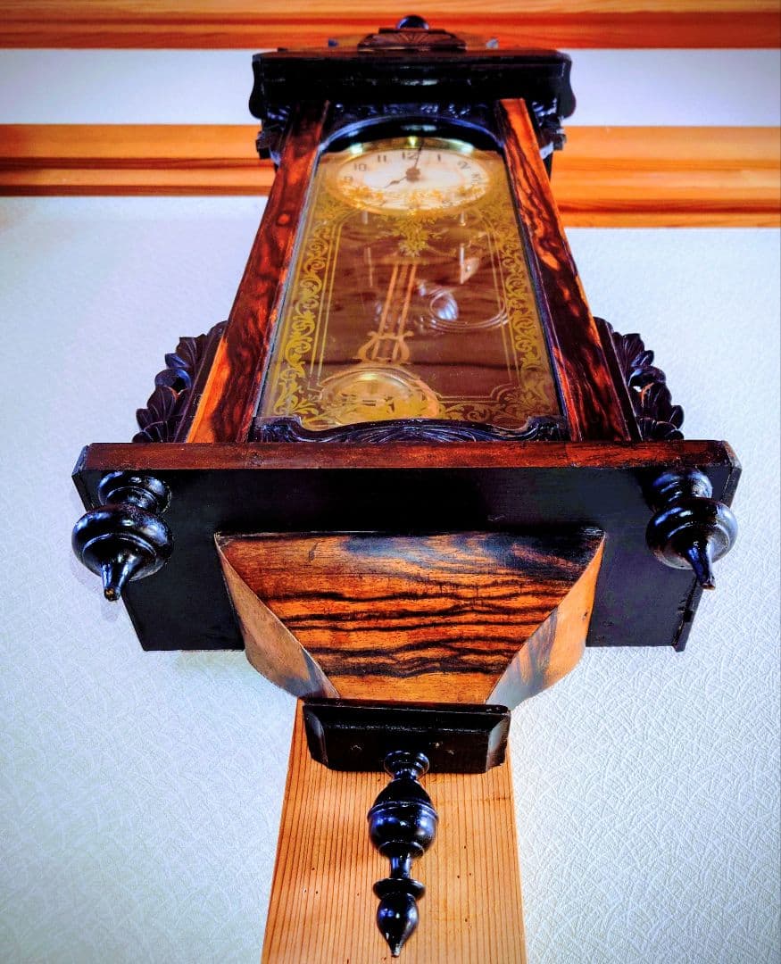 〈完動品〉精工舎　黒柿　装飾スリゲルゼンマイ振り子時計 アンティーク古時計