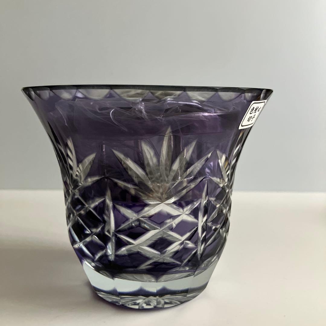 未使用　色被せ切子　ローズボウル　花瓶