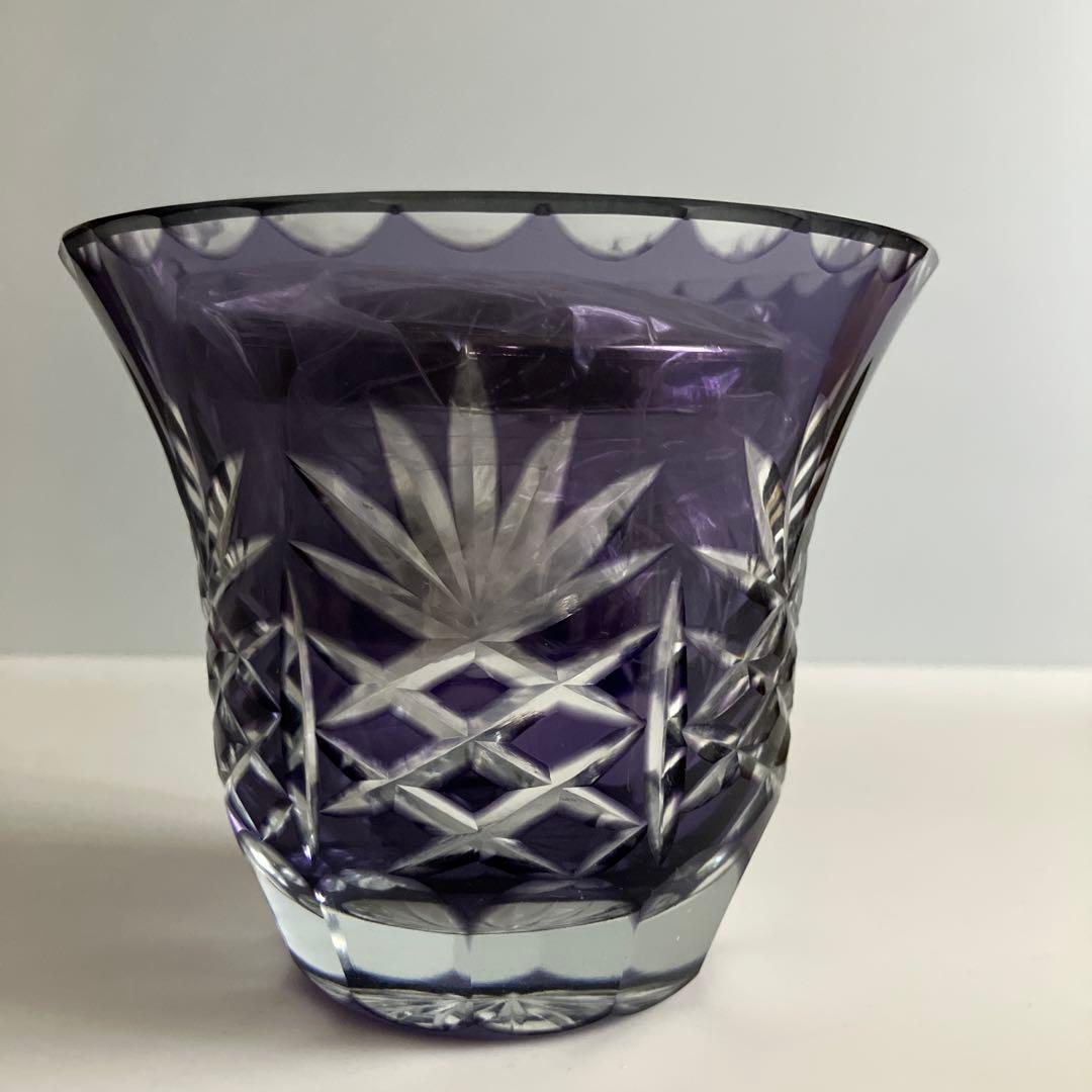 未使用　色被せ切子　ローズボウル　花瓶