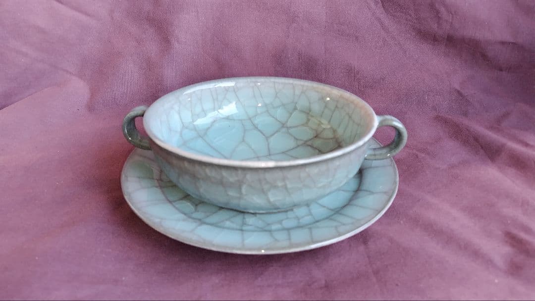 青瓷手付ボウル 青瓷七寸皿セット(未使用 新品同様)