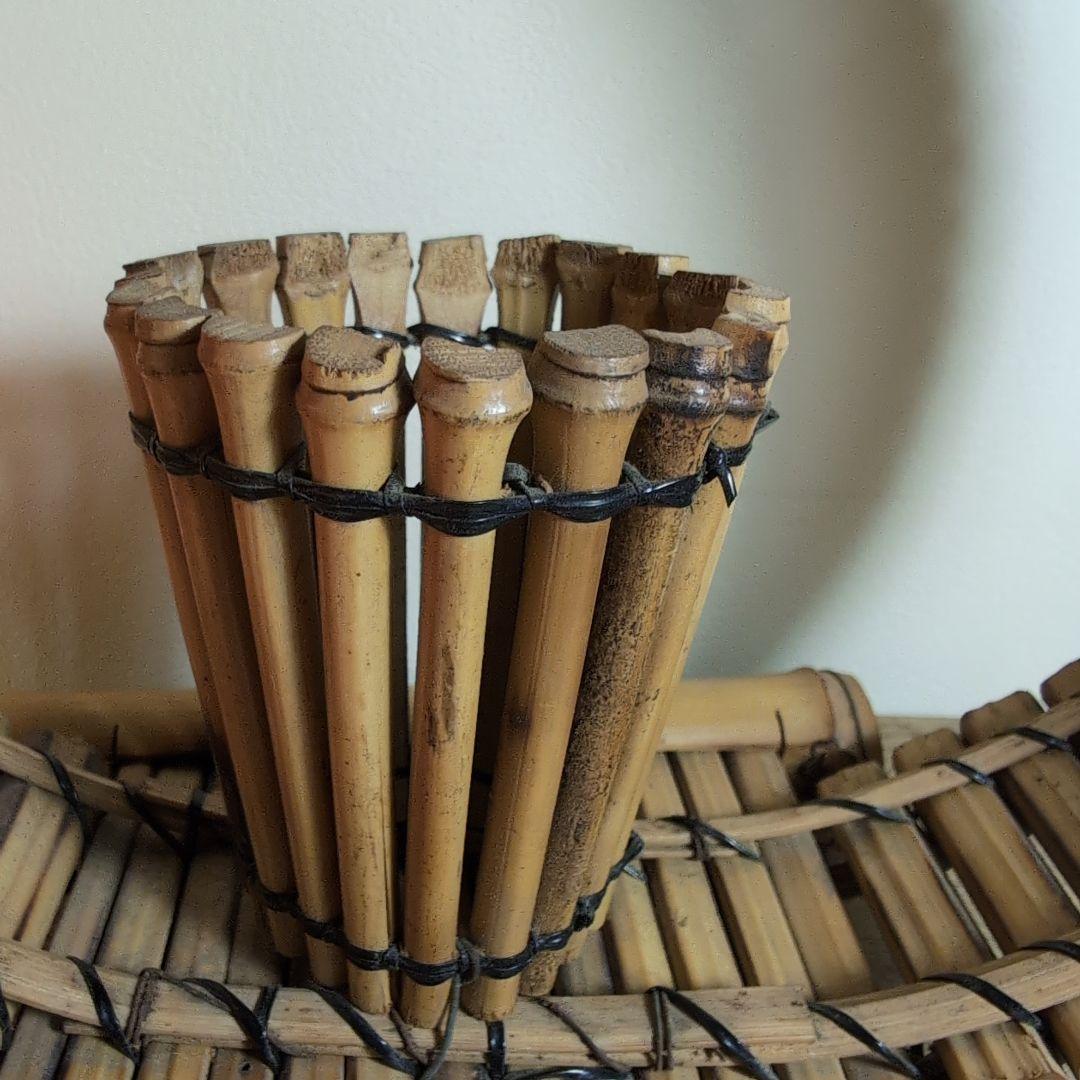 竹製装飾品 円形フレームと花生け　竹細工　竹工芸品