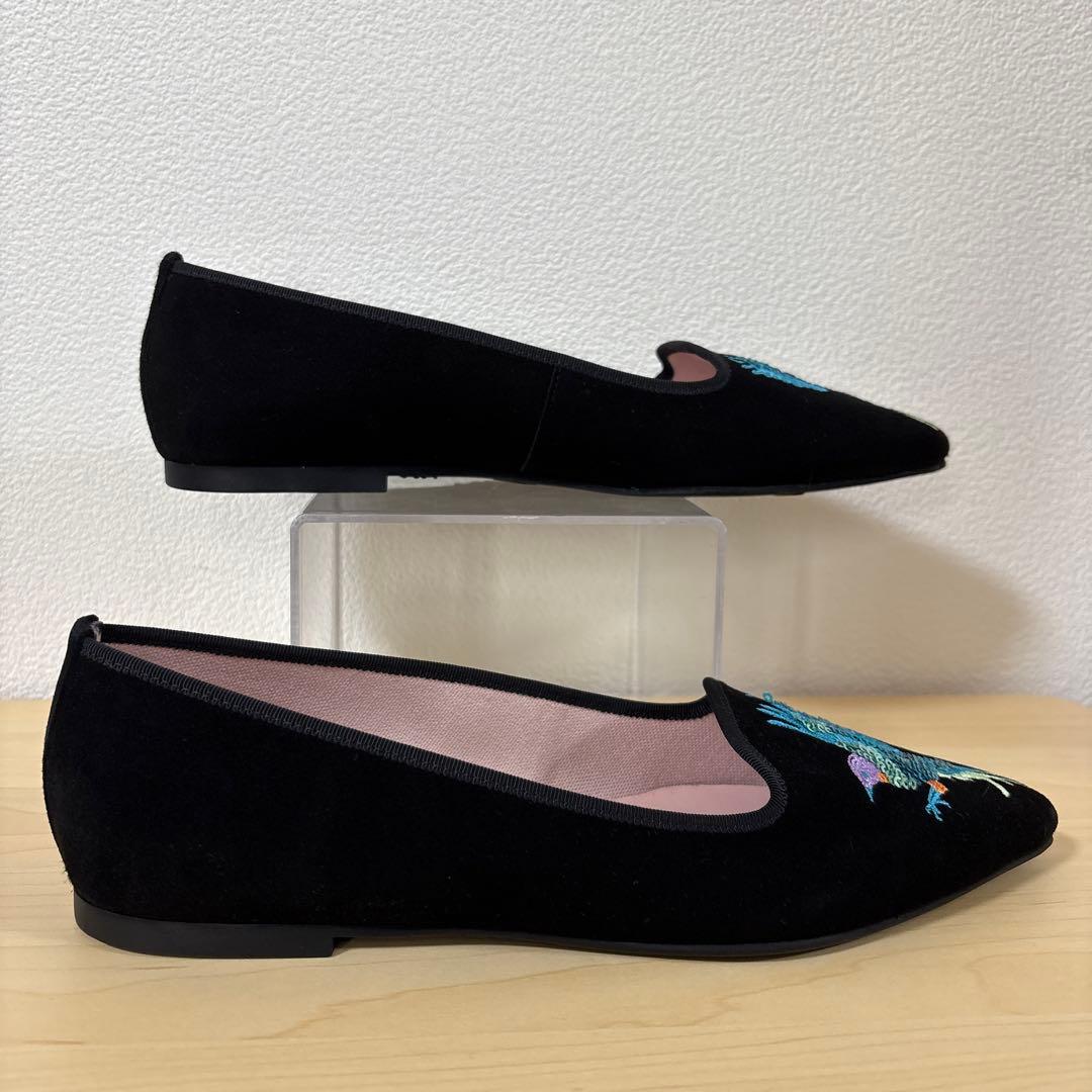 ⭐️未使用⭐️プリティバレリーナ　鳥刺繍　ブラック　スエード　フラットシューズ　希少
