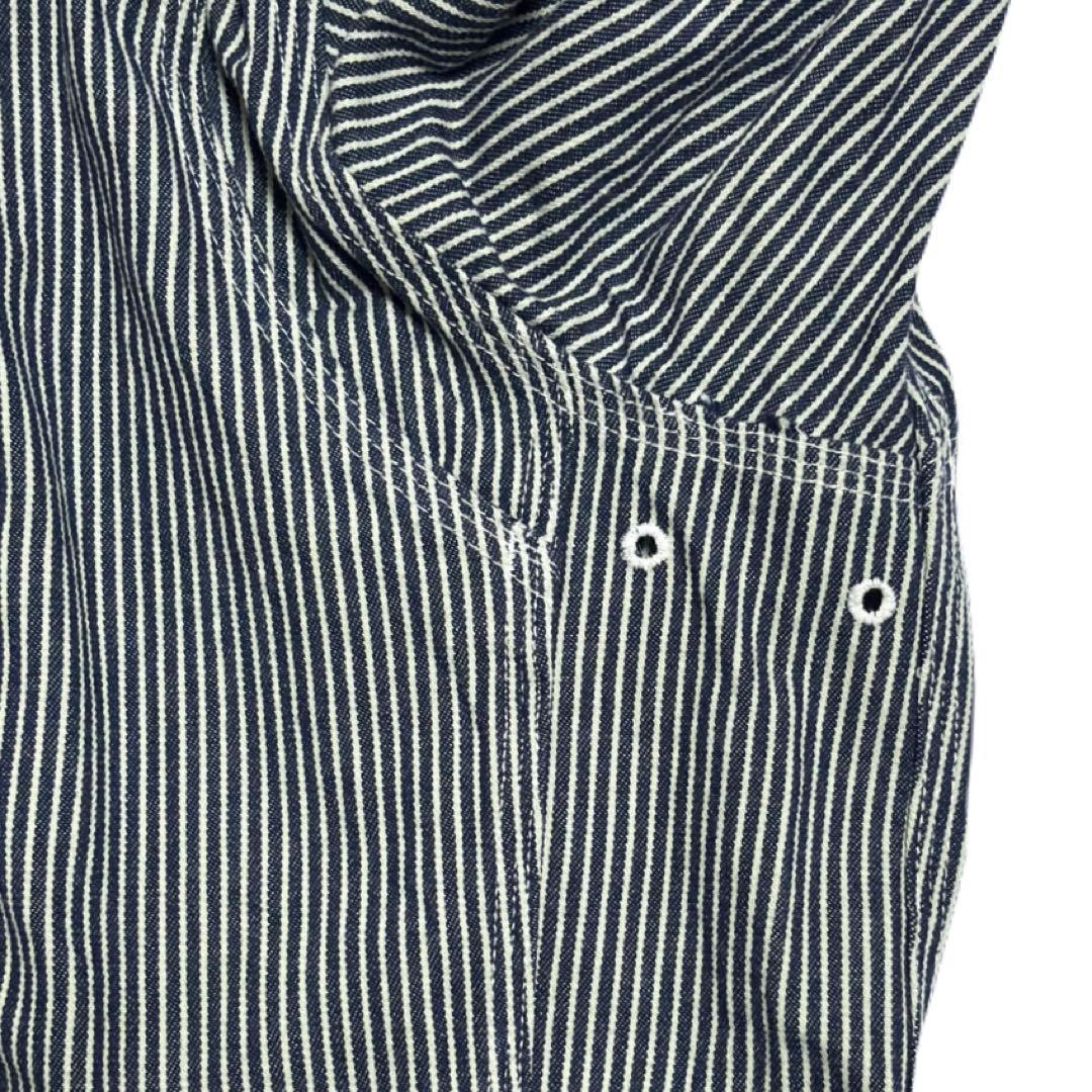 【超美品】STP（エスティーピー）刺繍ロゴ ヒッコリーカバーオール 長袖ツナギ