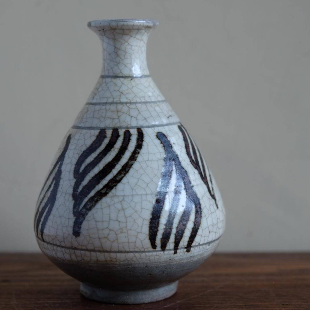 朝鮮／李朝／粉青沙器／鉄絵羽衣手徳利