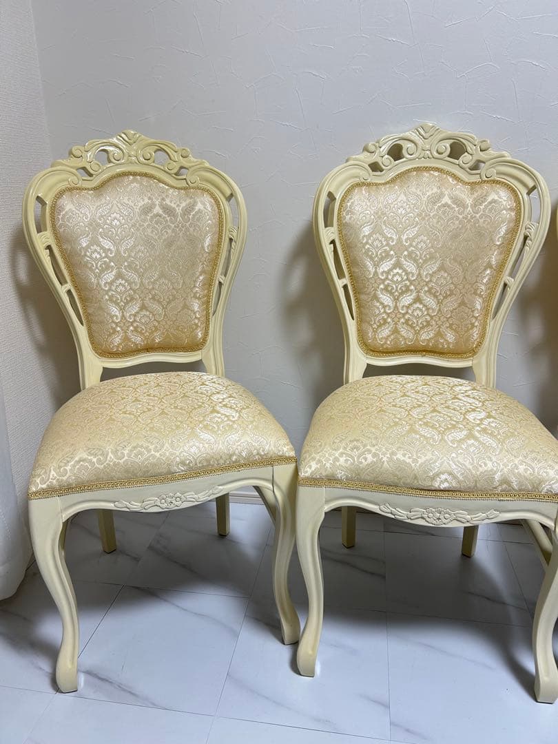 ロココ　猫脚アンティークチェア4脚セット　ホワイト ダマスク　完売品♦️送料込