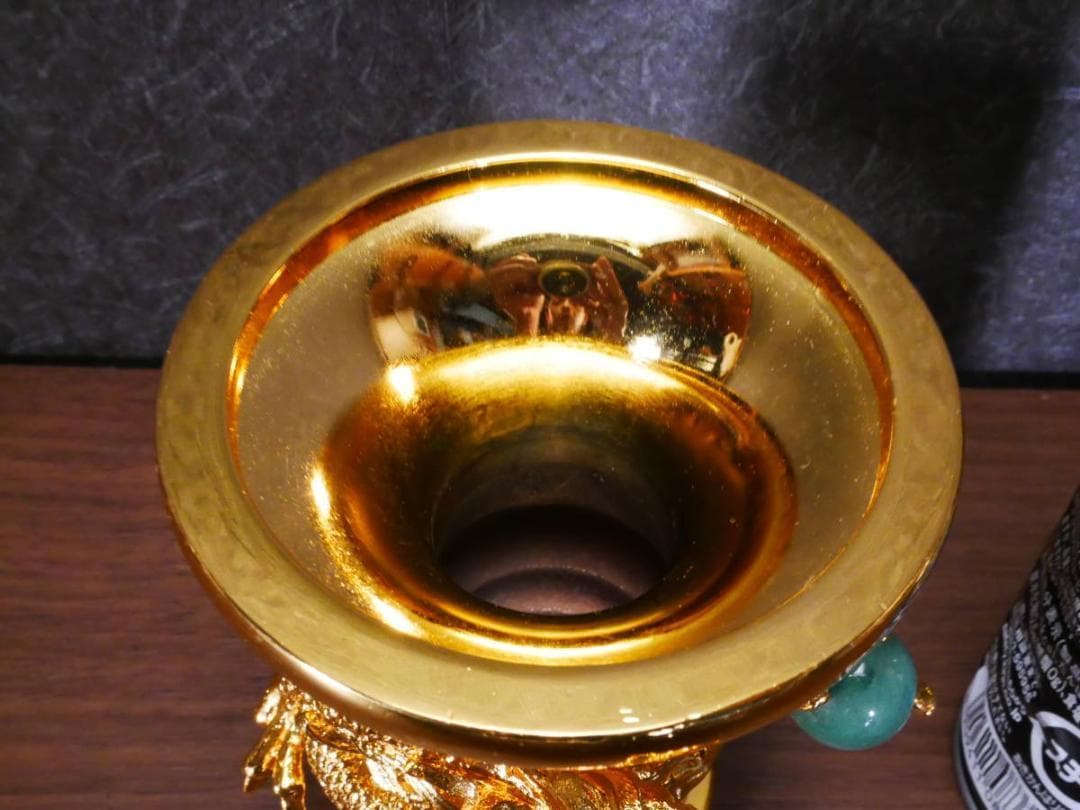 限定値下　展示未使用品　国産本金鍍金の花瓶　高田派　花立　4685