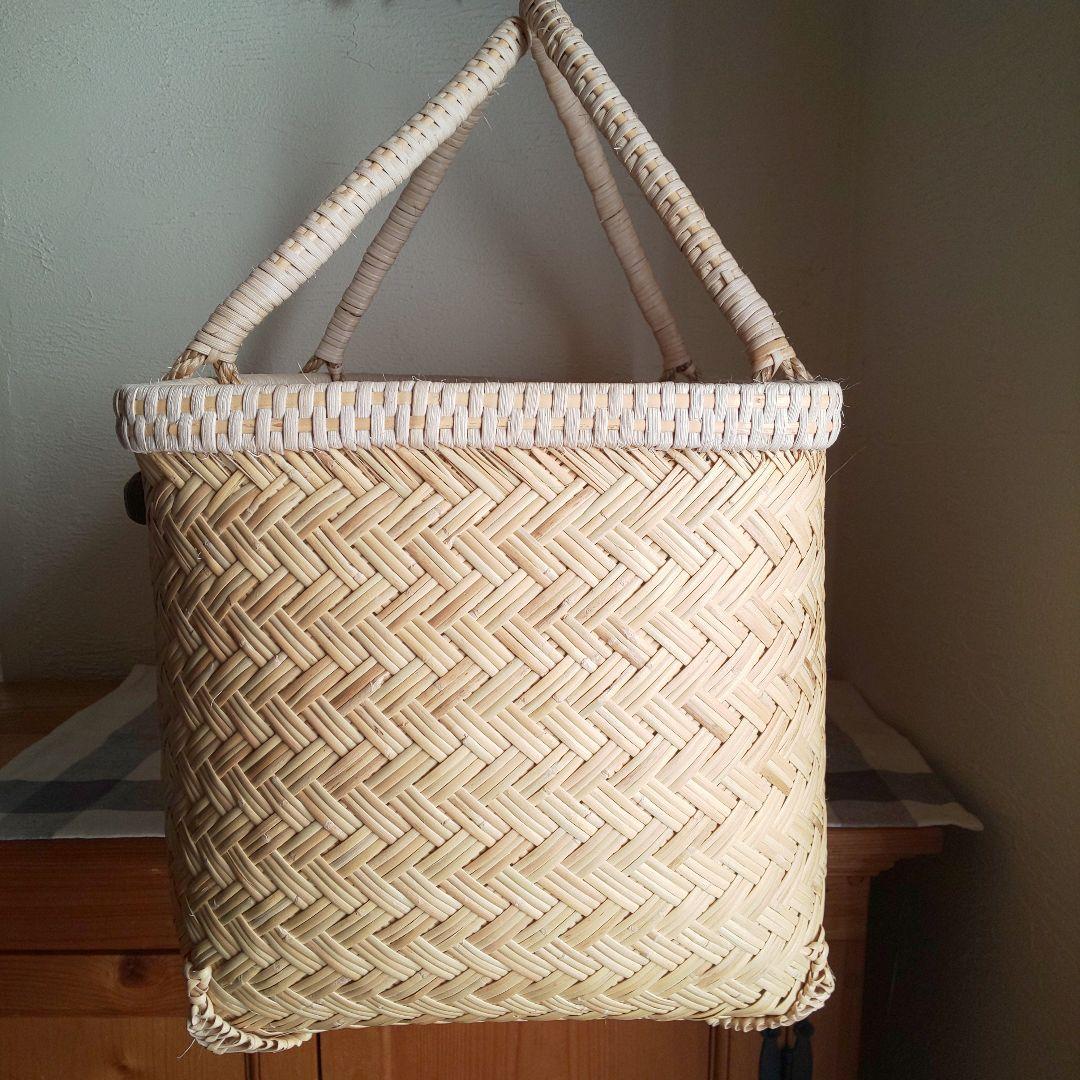 岩手県 鳥越竹細工 市場かご 買い物かご 飾り縁 特大
