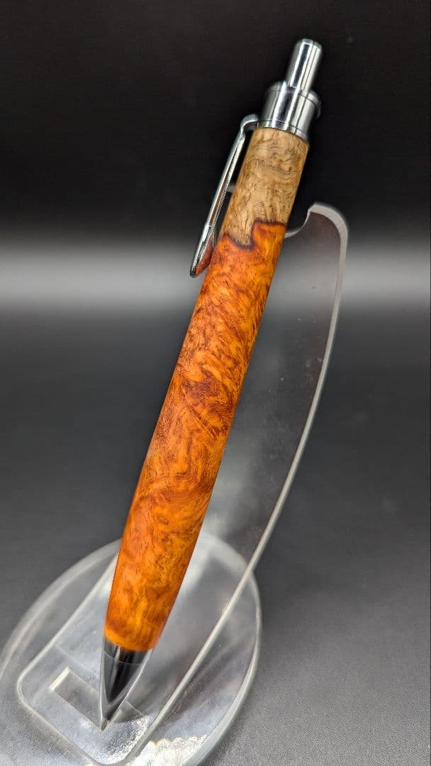 332ペン工房翌檜　特上　本花梨　紅白　源平　瘤杢　木軸シャーペン　ボールペン