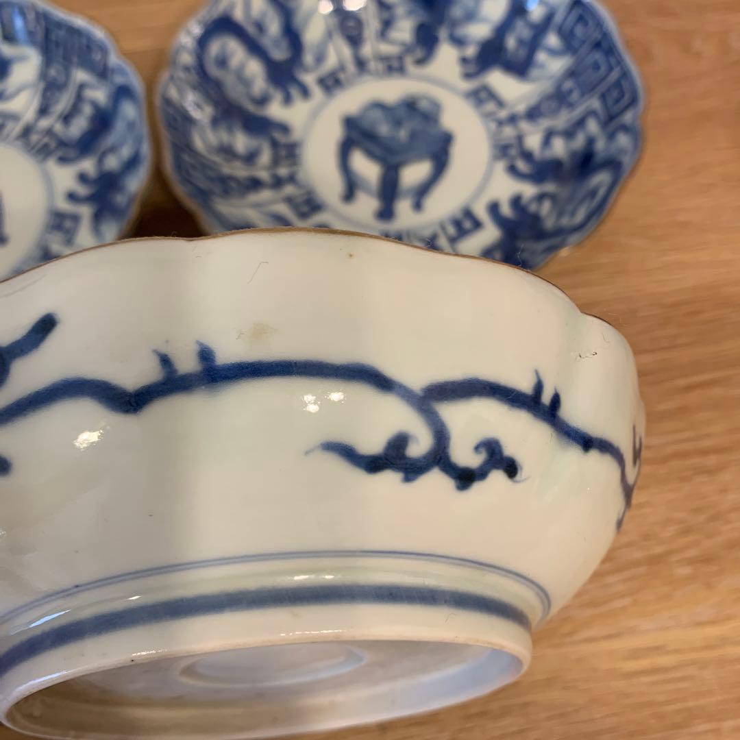 芙蓉手　古美術 皿 細工　染付　希少品　5客