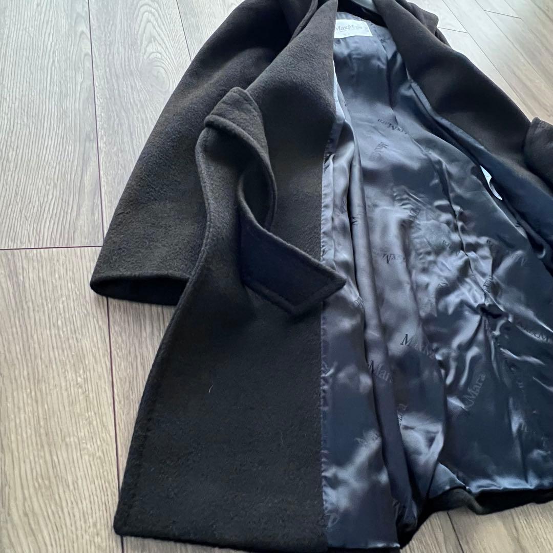 MAX MARAリアルトキャメル 100% フーデット コート - Black