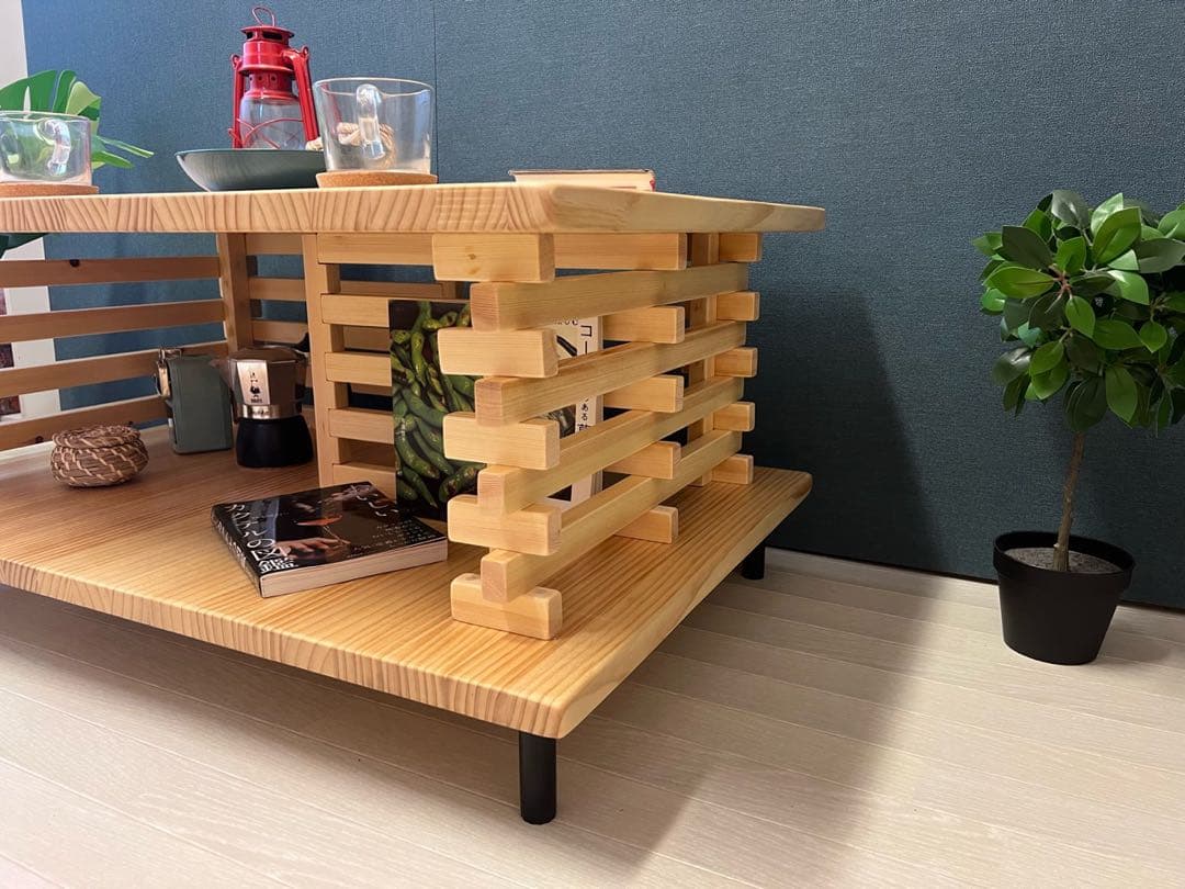 【在庫整理】 ローテーブル 和風 木組格子形 90cm 60cm パイン Nt