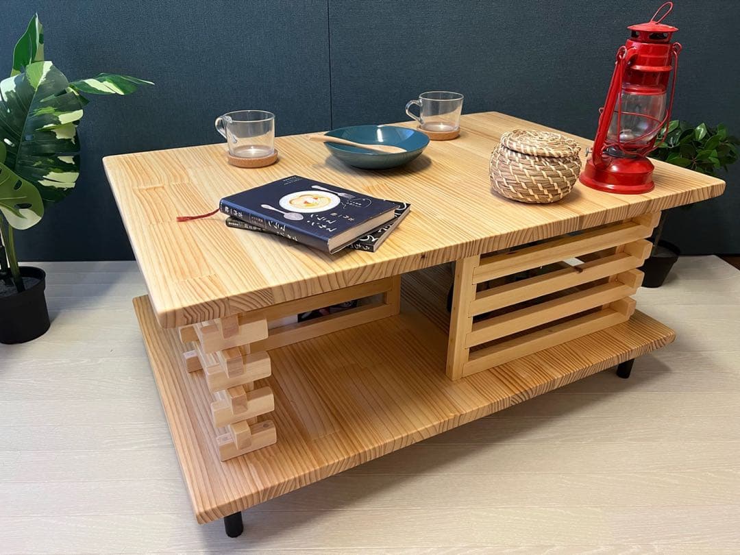 【在庫整理】 ローテーブル 和風 木組格子形 90cm 60cm パイン Nt