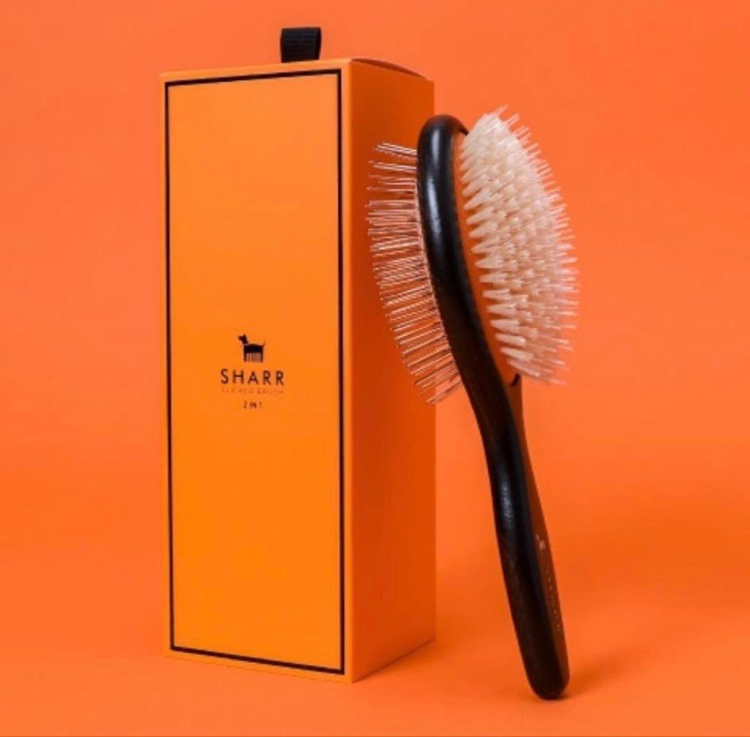 新品未使用 韓国発 SHARR ペットブラシ 黒 オレンジ 犬 猫 2in1