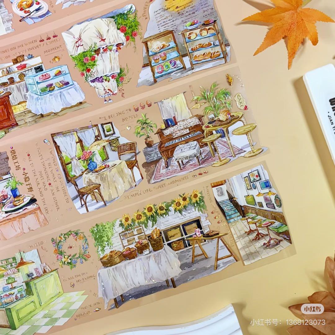 【9103】海外　マステ　3/5/巻　貝殻光マスキングテープベーカー　お店背景系