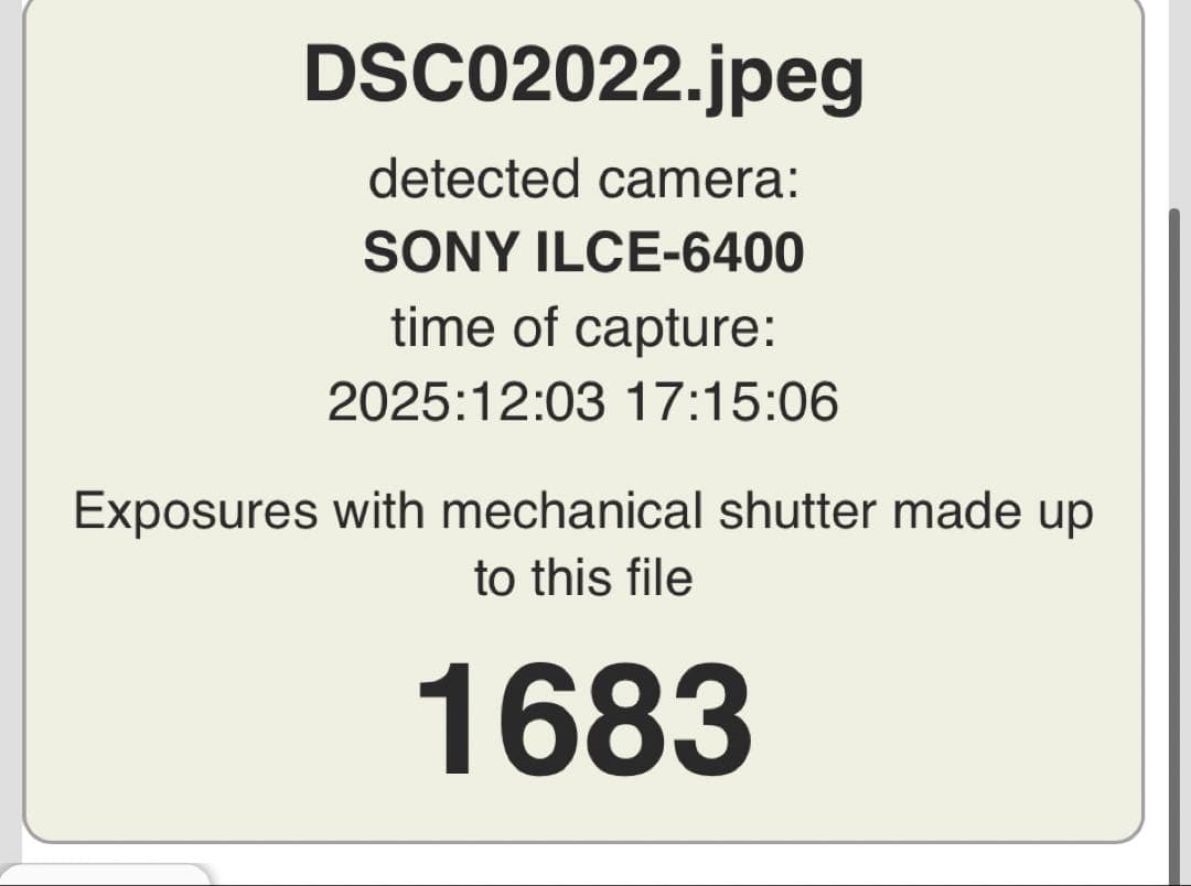 Sony α6400 ミラーレスカメラ シャッター数1683