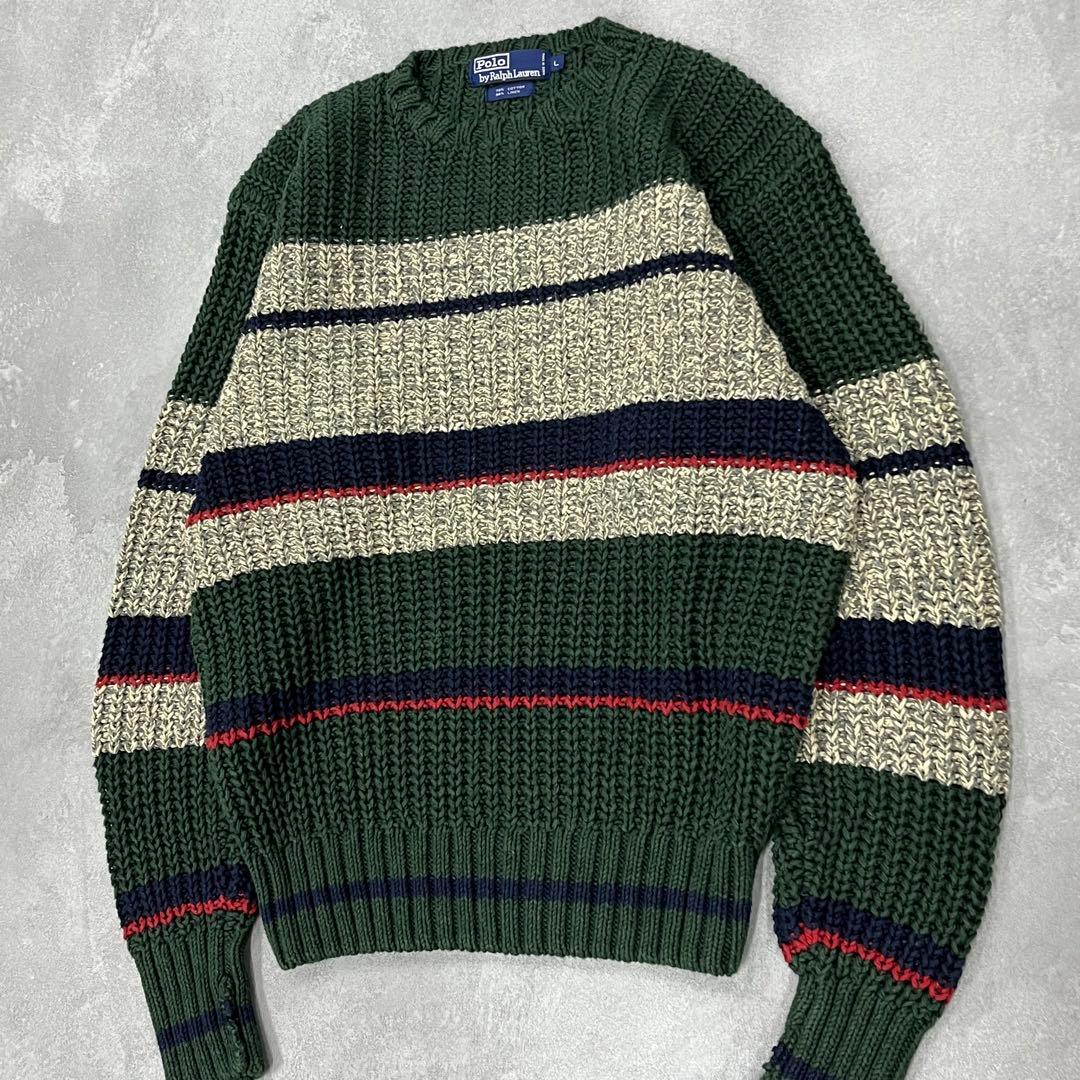90s Polo Ralph Lauren コットンニットセーター リネン混 L
