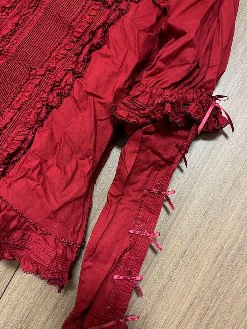 せ*ら様 ピンクハウス＊ブッシュローズ柄＊赤いフリル長袖ブラウス