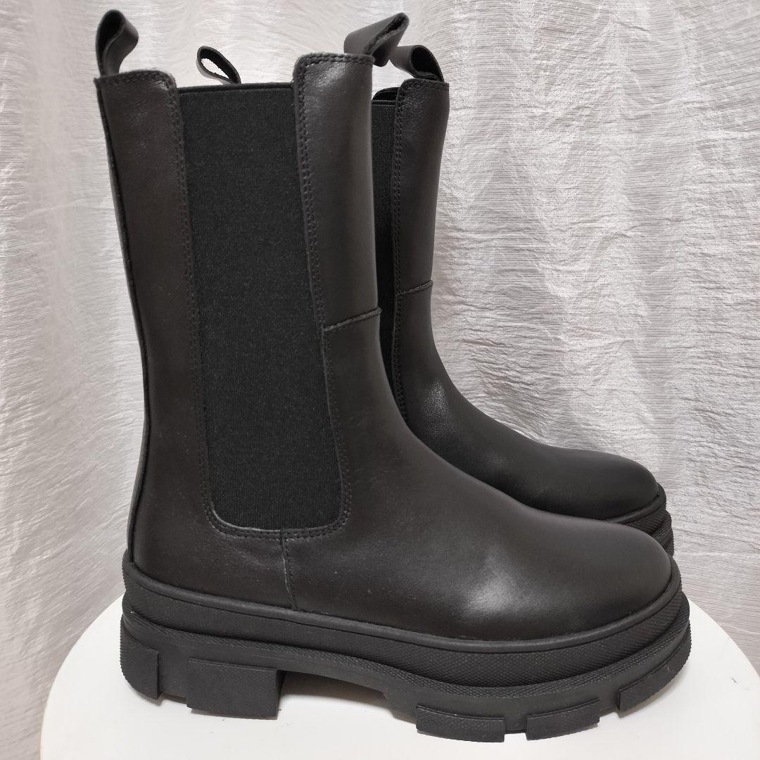 未使用　REMME　レメ　ミドルサイドゴアブーツ　37　ブラック　レザー