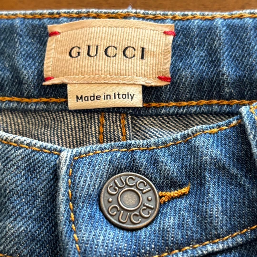 【140】グッチ　猫　デニムパンツ　ジーンズ　スリム