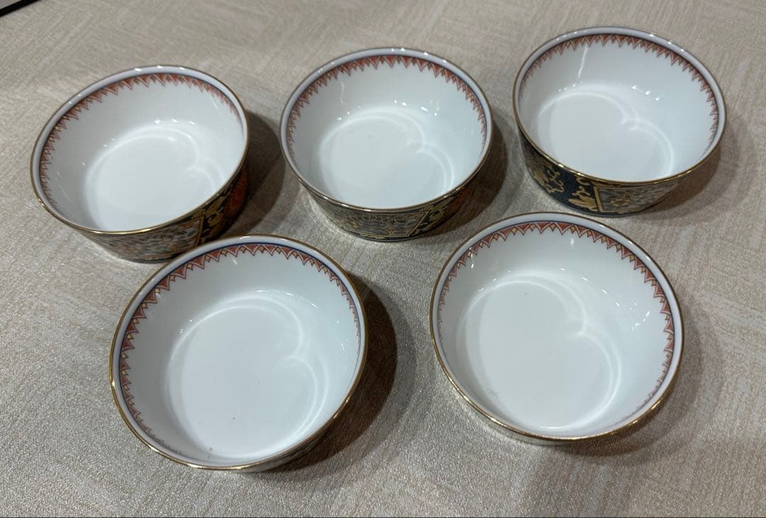 賞美堂 其泉窯 花柄装飾の陶器ボウル鉢5個セット