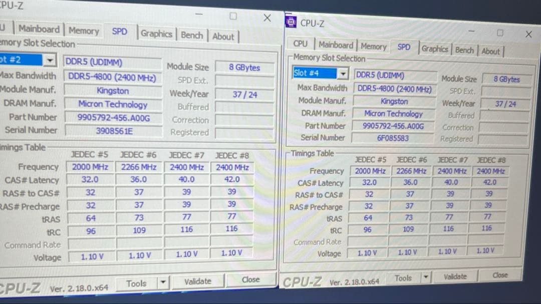 Kingston DDR5 16GB（8GB×2）4800 メモリ 箱無し