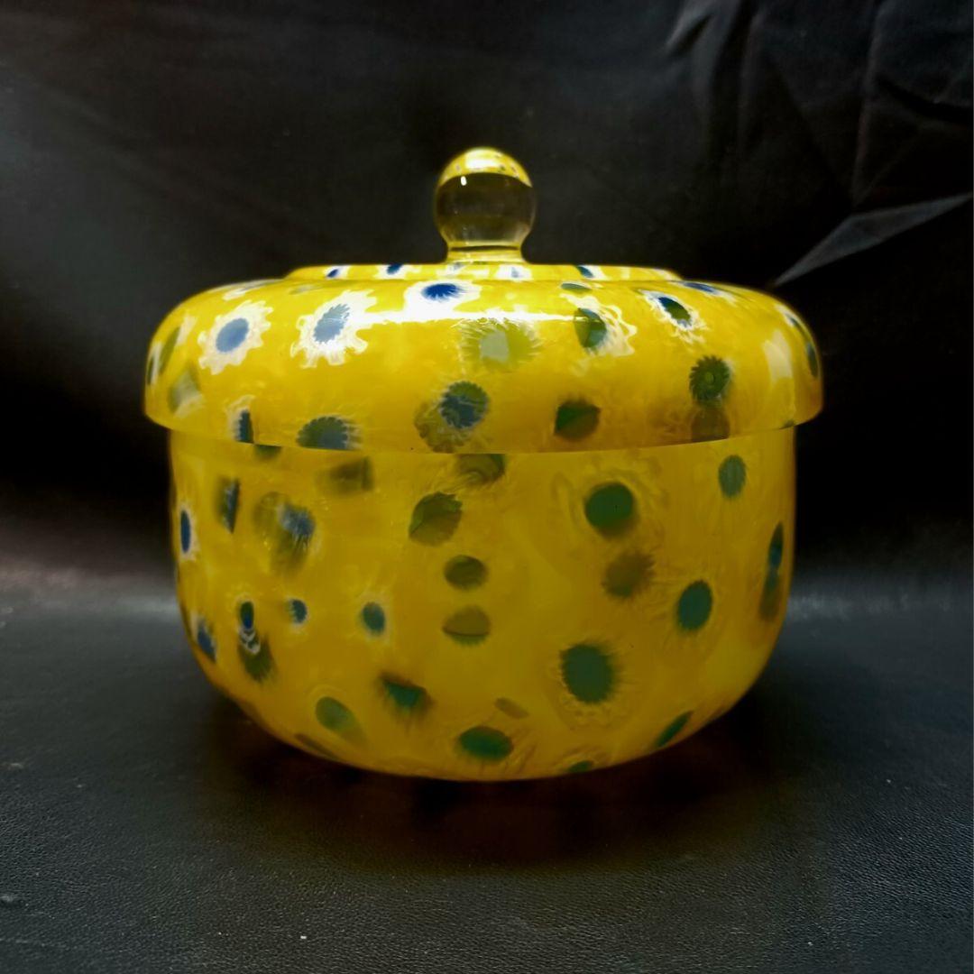 MURANO GLASS 蓋物 イエロー ミルフィオリ お碗