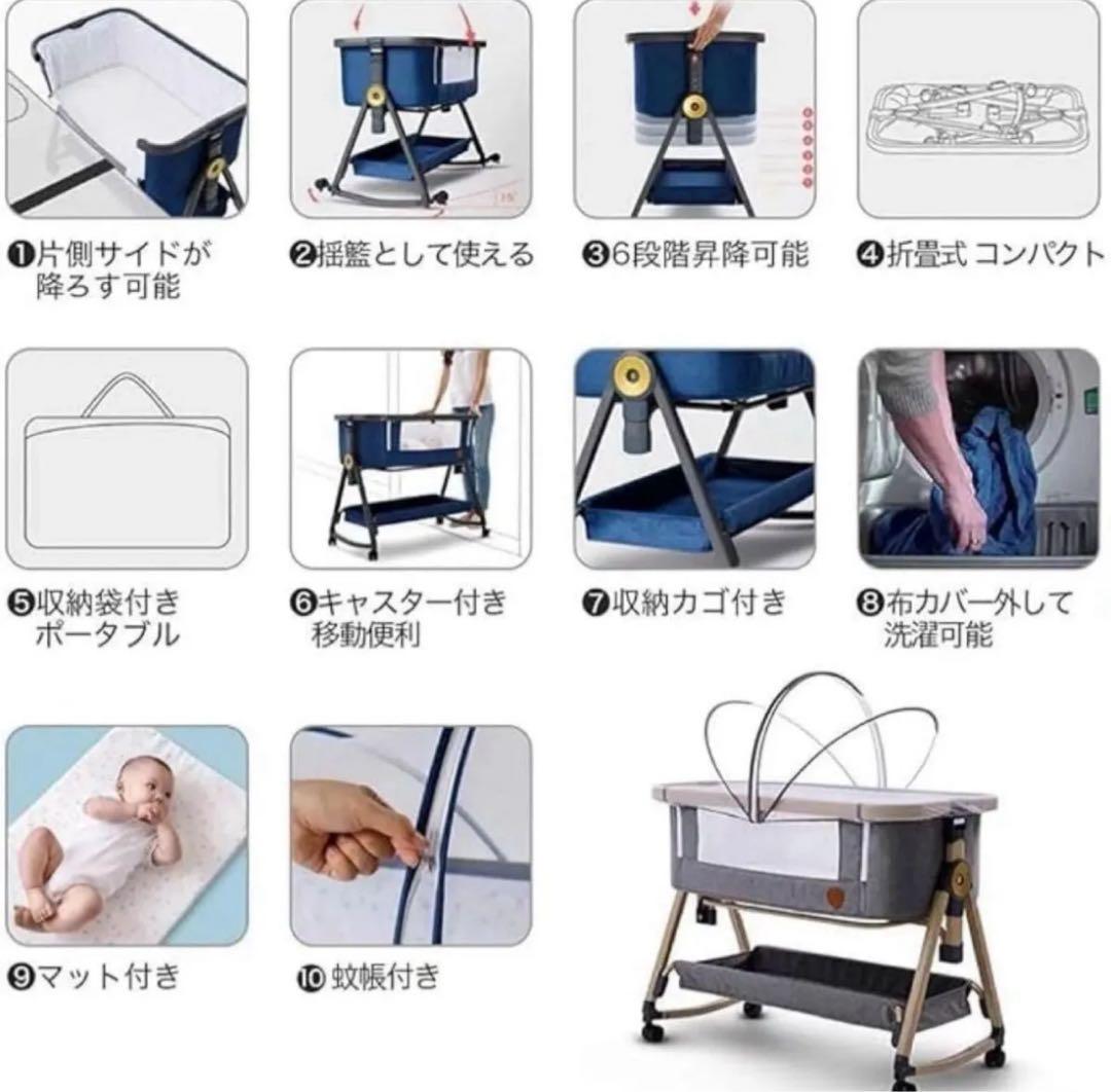 新品正規品HZDMJベビーベッド添い寝折りたたみ ネイビーー 03C-C