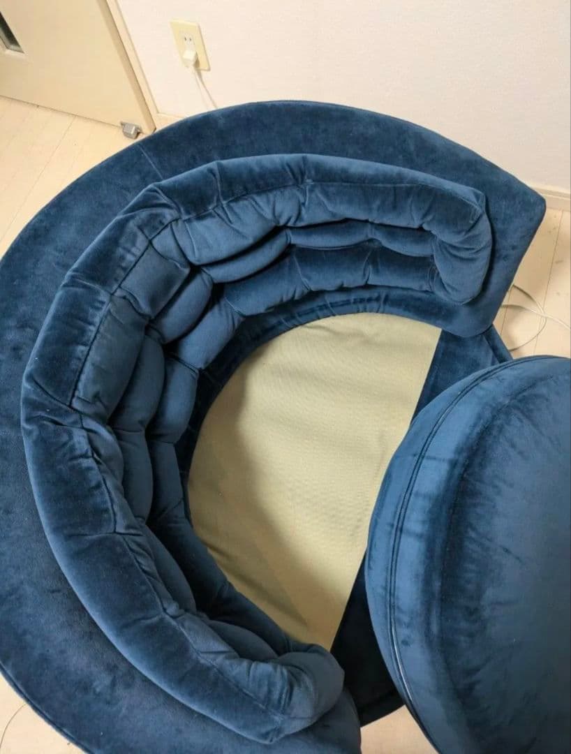 ネイビー ベロア 円形ソファ