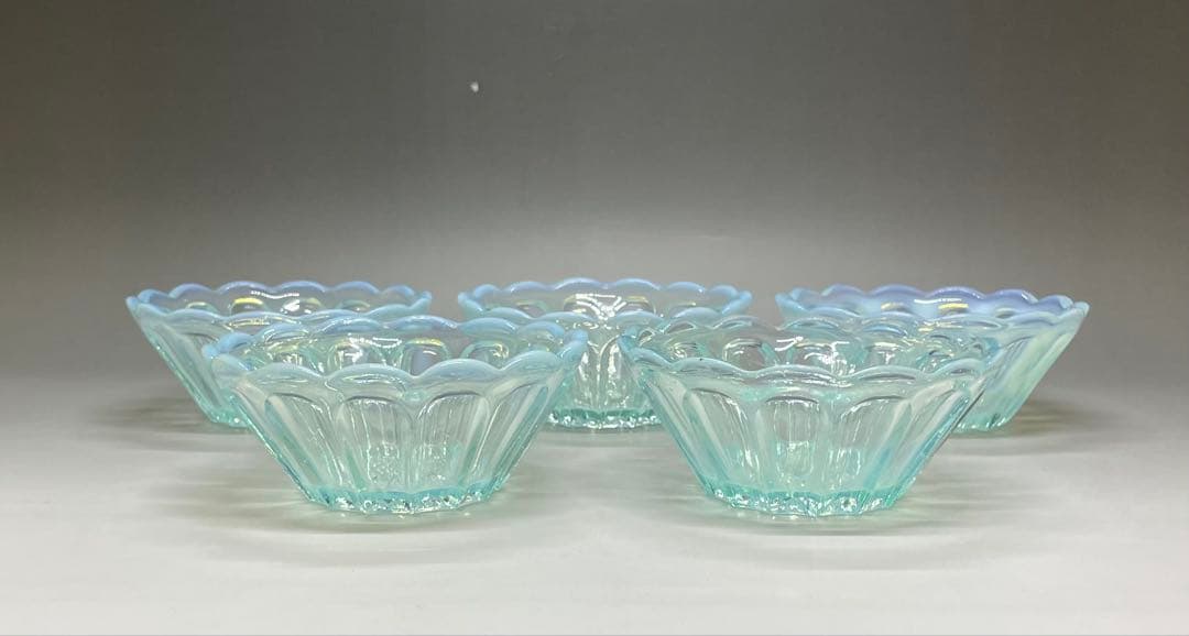 ウランガラス　氷コップ　アイス皿　かき氷　5客　　　　　v429