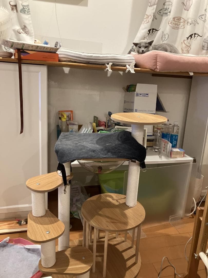 日本メーカー RAKU キャットタワー 木製 宇宙船付き 高さ約160 cm p