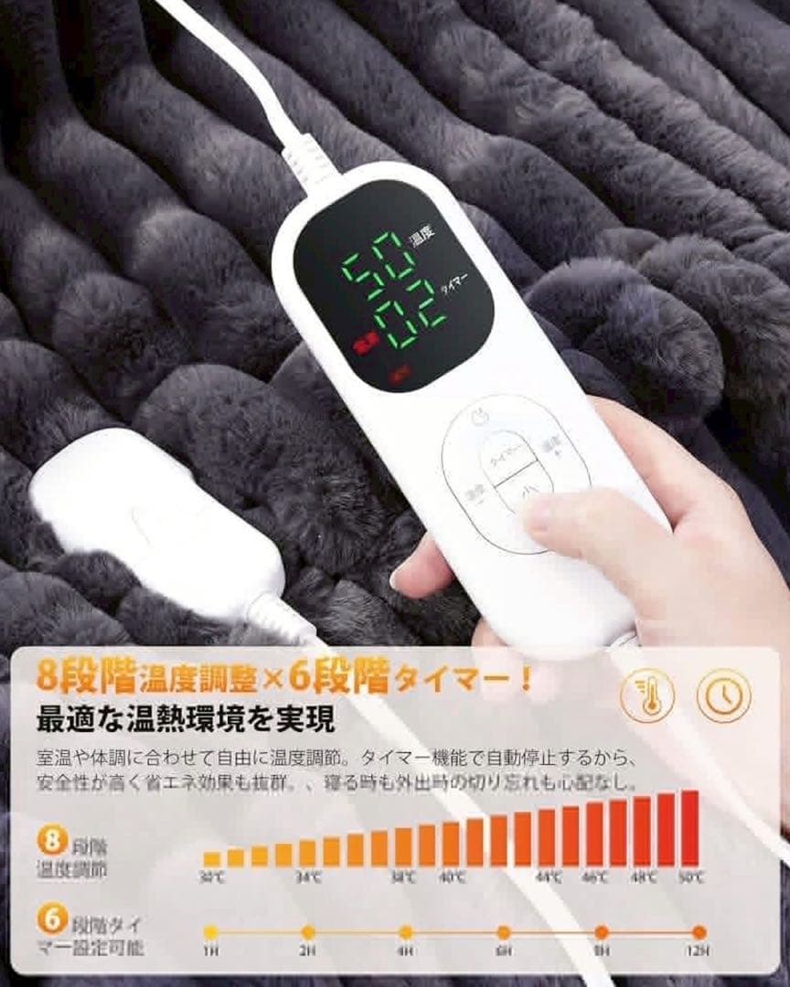 新品✨電気毛布 2枚セットPSE認証 ラビットファー調 速暖　丸洗い　グレー