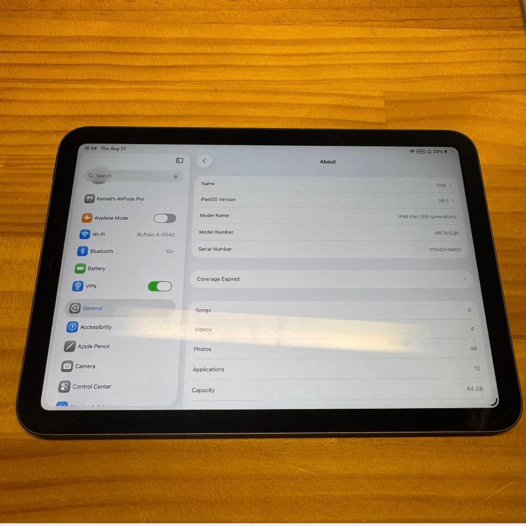 iPad Mini 6 Wi-Fi スペースグレー